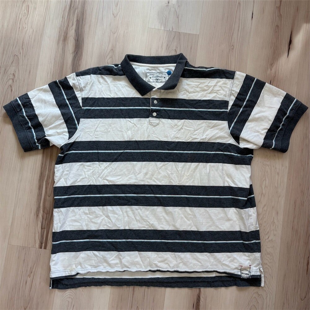 Wrangler Jeans Co Polo Shirt Mens 3XL Gray Cream Striped Short Sleeve